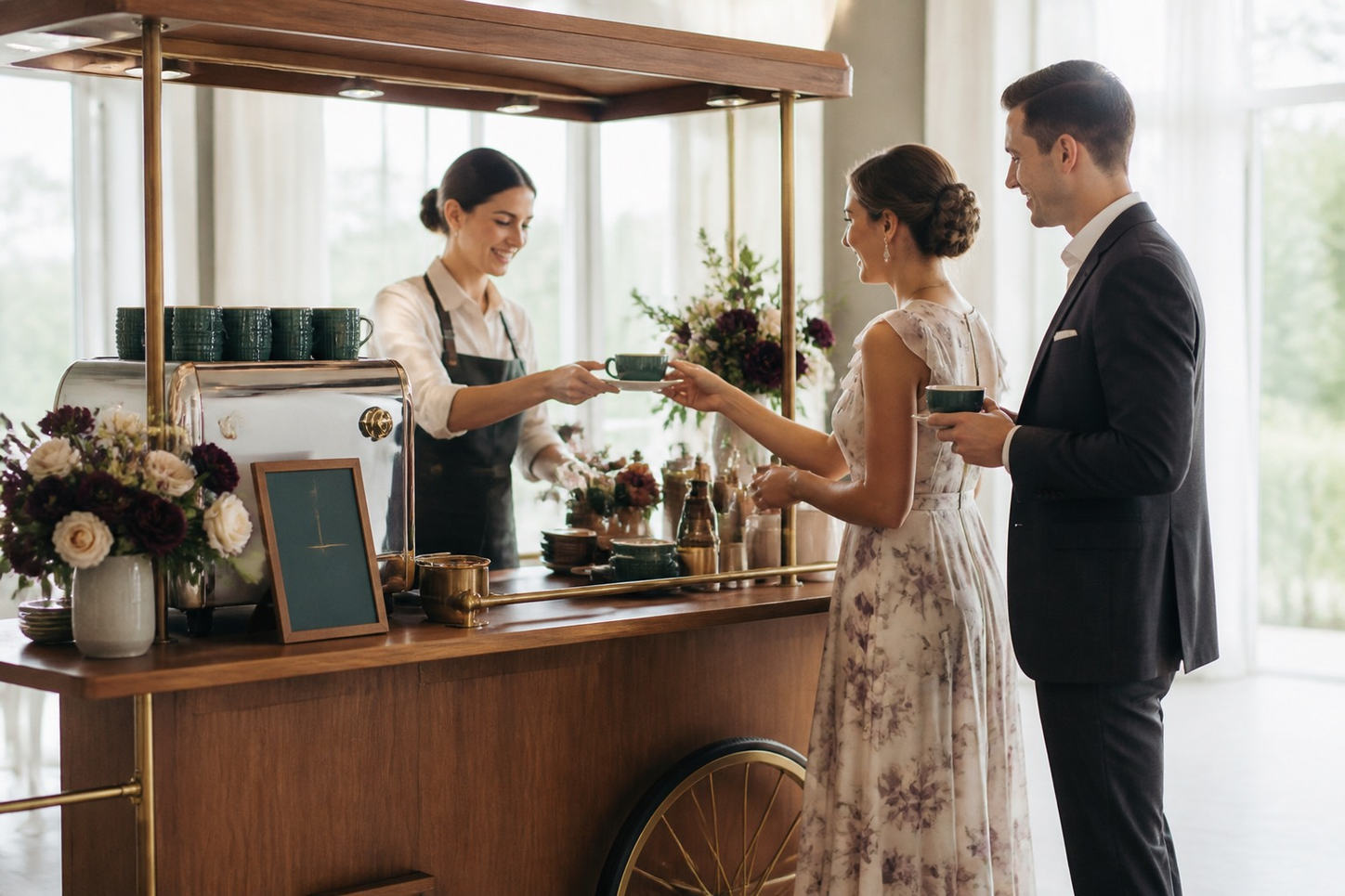 Mobile coffee cart serving event guests for Greater Houston events