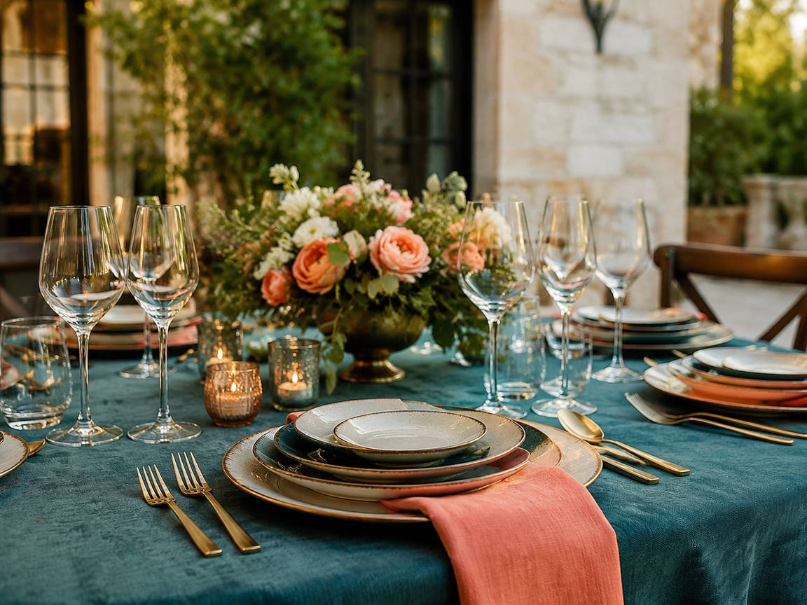 Styled table with linens and focal details