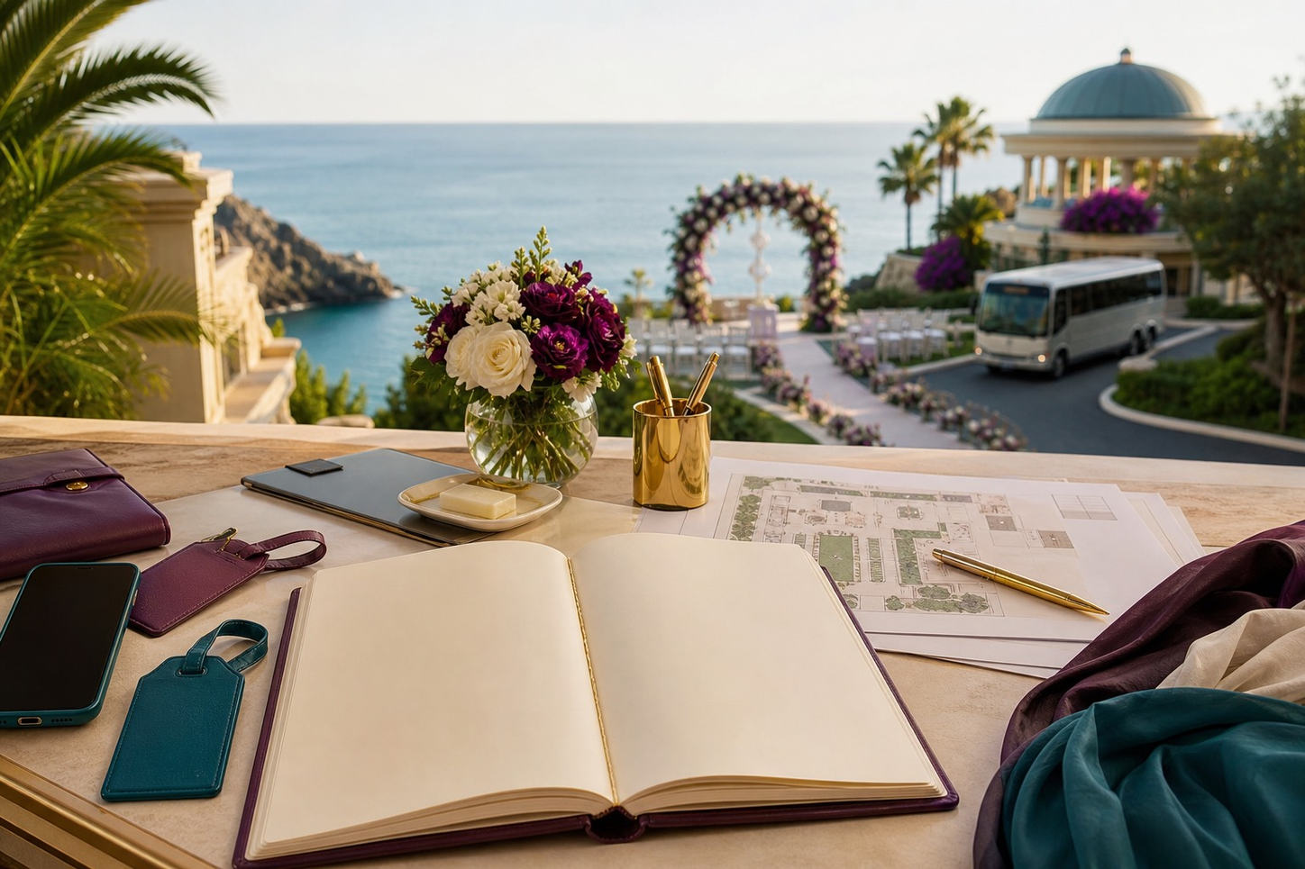 Destination wedding planning overlooking a coastal ceremony for Greater Houston events